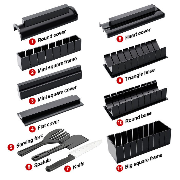 11Pcs DIY Sushi Making Kit Tools Set Rice Ball Rolls Mold with Premium Knife