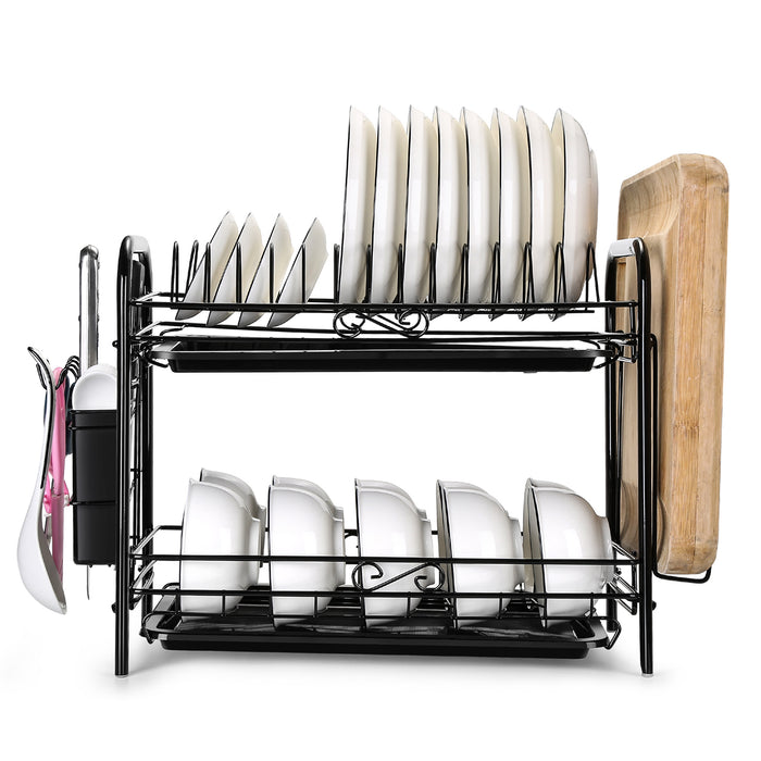2 Tier Dish Drying Rack Large Cutlery Holder Free Standing Shelf Drainer Storage
