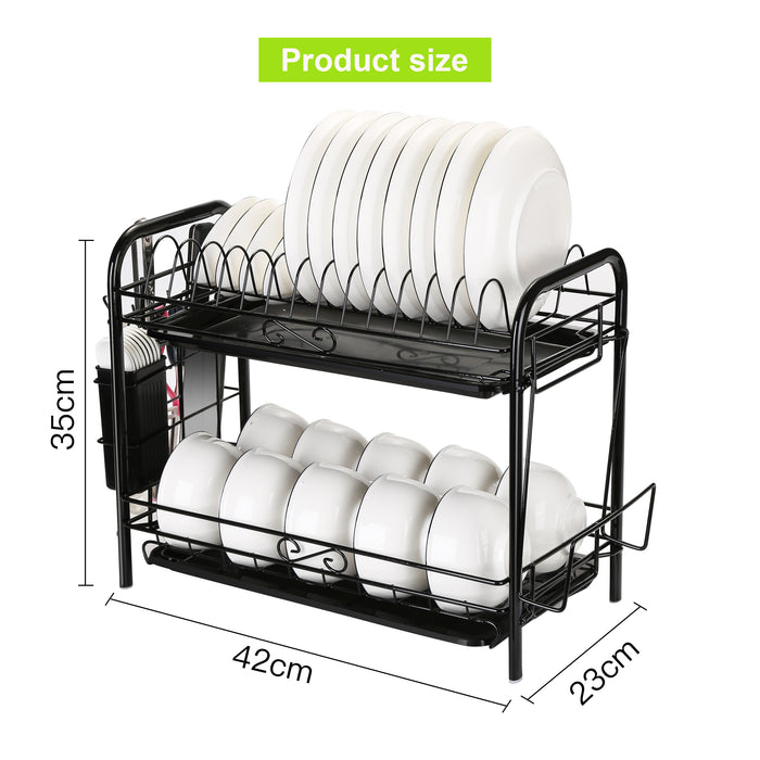 2 Tier Dish Drying Rack Large Cutlery Holder Free Standing Shelf Drainer Storage