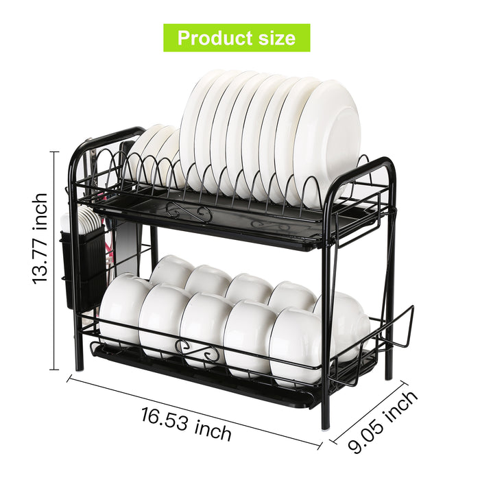 2 Tier Dish Drying Rack Large Cutlery Holder Free Standing Shelf Drainer Storage