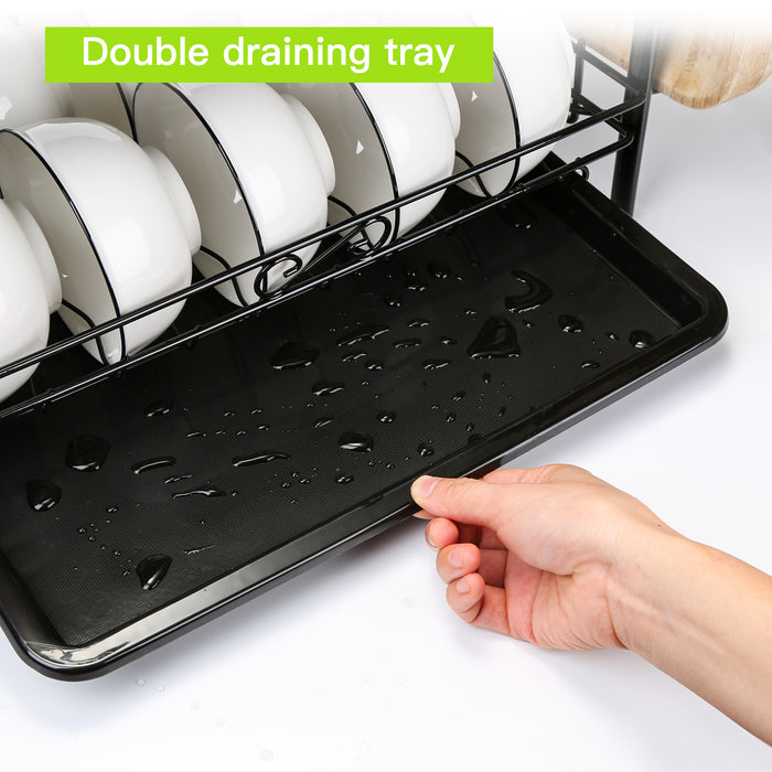 2 Tier Dish Drying Rack Large Cutlery Holder Free Standing Shelf Drainer Storage