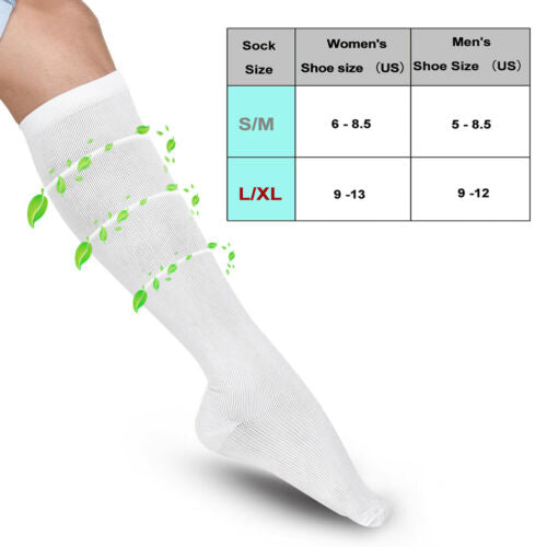 4pairs White L XL Compression Socks Running Sports Graduated Travel Women Men