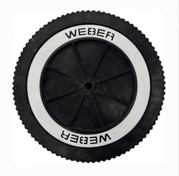 8" weber wheel with a new white wheel insert installed on a white background
