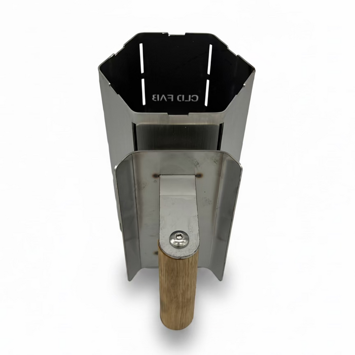 Heavy duty mini charcoal chimney starter – 1.6mm and 2mm 304 stainless steel, Tasmanian Oak handle