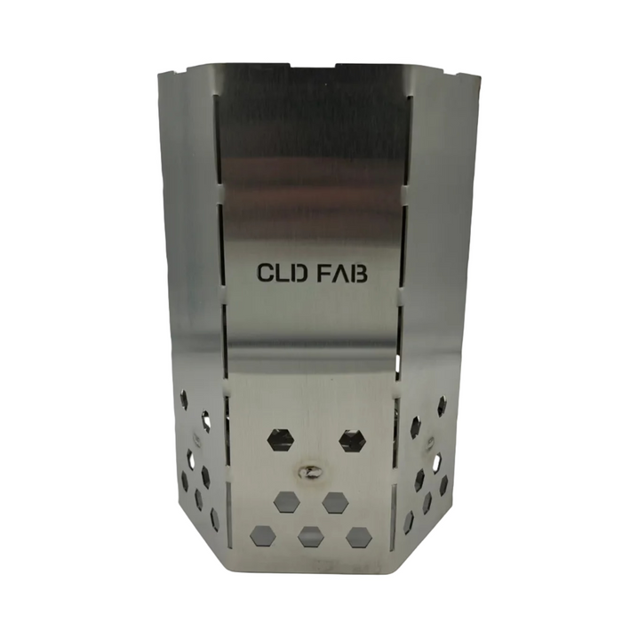 CLD Fabrication heavy duty stainless charcoal chimney starter – Tasmanian Oak handle close-up detail