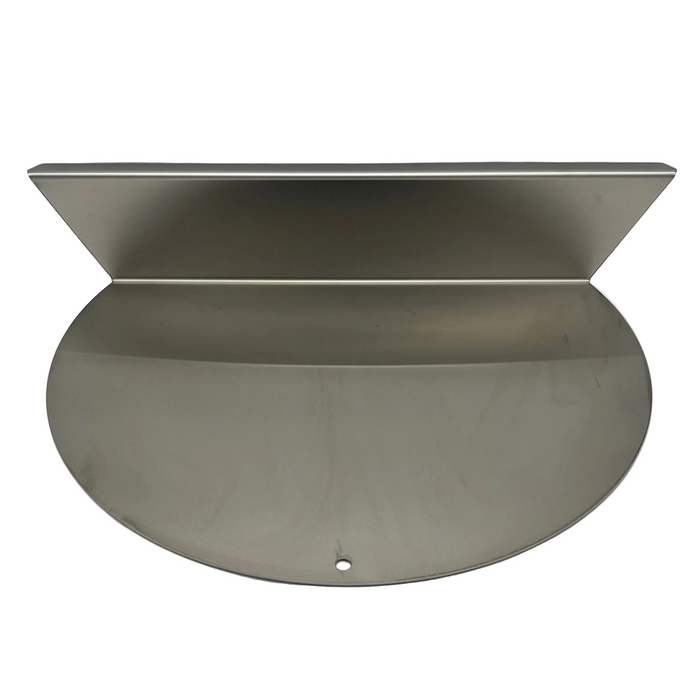Front on view of old style 26" weber kettle offset plate in stainless
