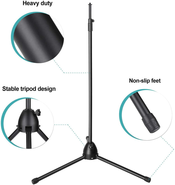 AGPtEK Condenser Microphone Stand with Non-Slip Feet, Adjustable Height & Foldable Design, 33.46-68.9 inches
