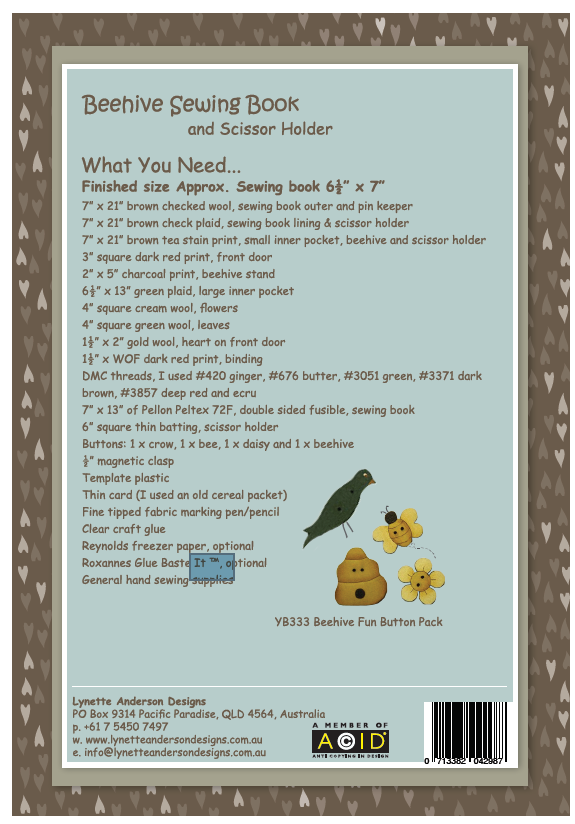 Beehive Sewing Book - Pattern