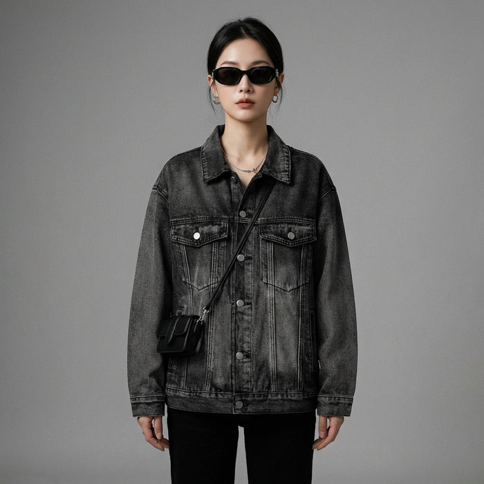 Veste oversize noire style rétro - Mode coréenne unisexe Koreanxwear - Taille M