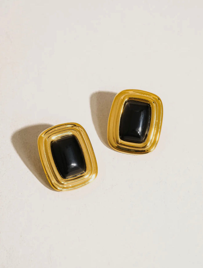 Black Square Stone Earrings