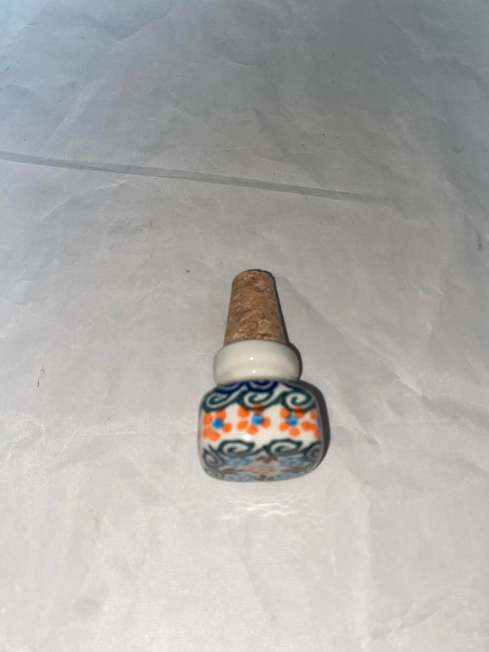 Blue Dot Flower Square Wine Stopper - Shape 832 - Pattern Blue Dot Flower
