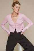 Button-Down V-Neck Cardigan - Pink