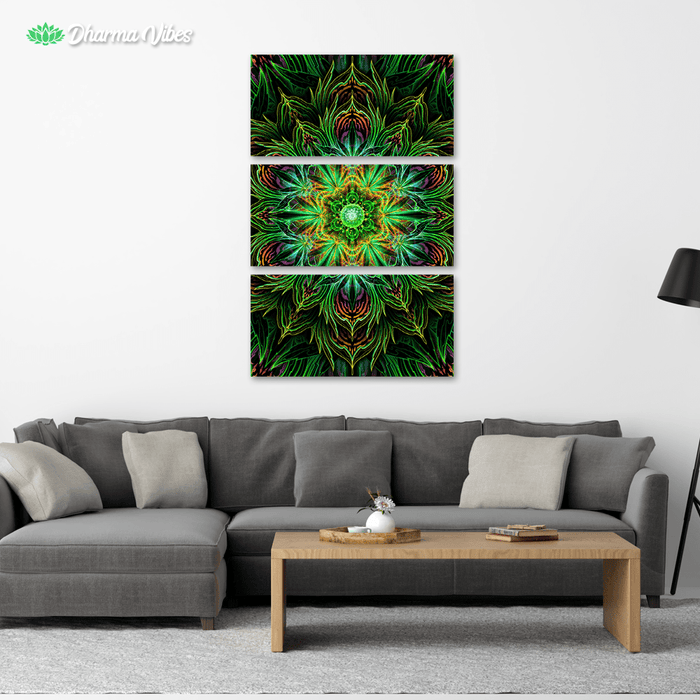 CANNDALA - CANNABIS SINGLE MANDALA by YantrArt Design 3-Piece Canvas