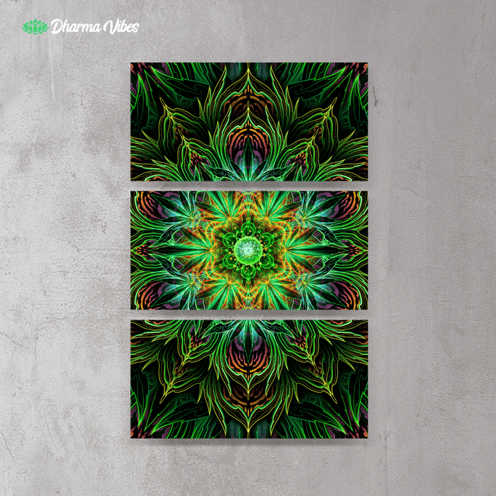 CANNDALA - CANNABIS SINGLE MANDALA by YantrArt Design 3-Piece Canvas