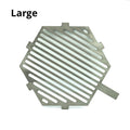 Large stainless steel grill top shown top view with a white background