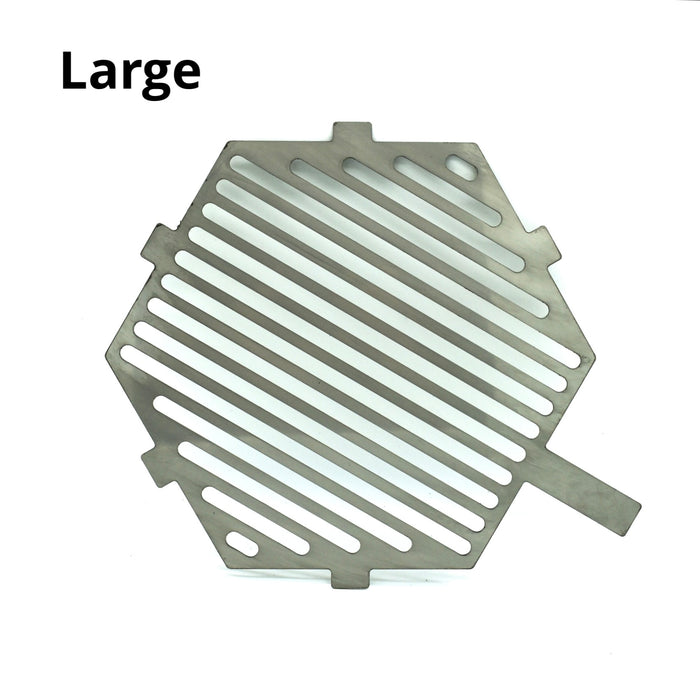 Large stainless steel grill top shown top view with a white background