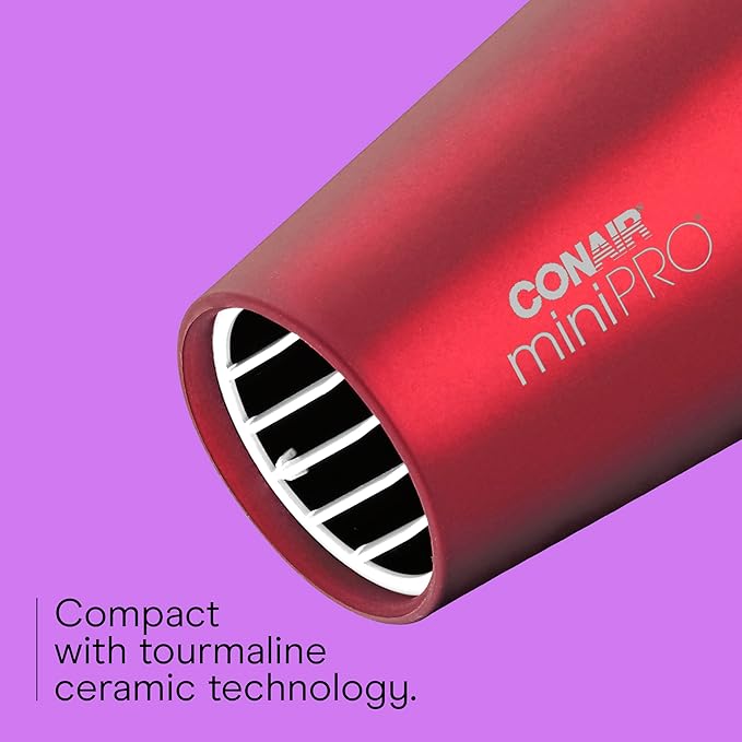Conair Mini Pro Hair Dryer, Travel Hair Dryer with Folding Handle, Red