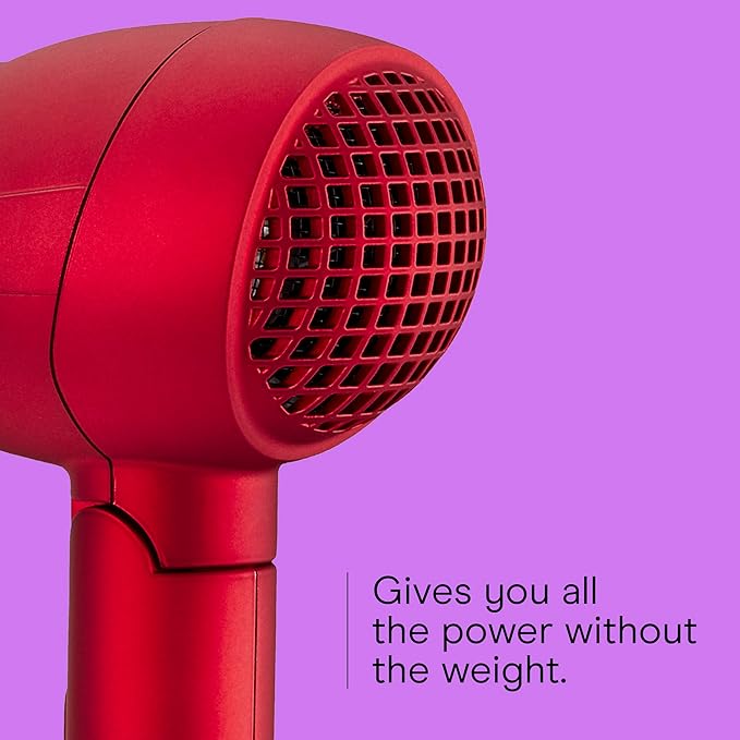 Conair Mini Pro Hair Dryer, Travel Hair Dryer with Folding Handle, Red