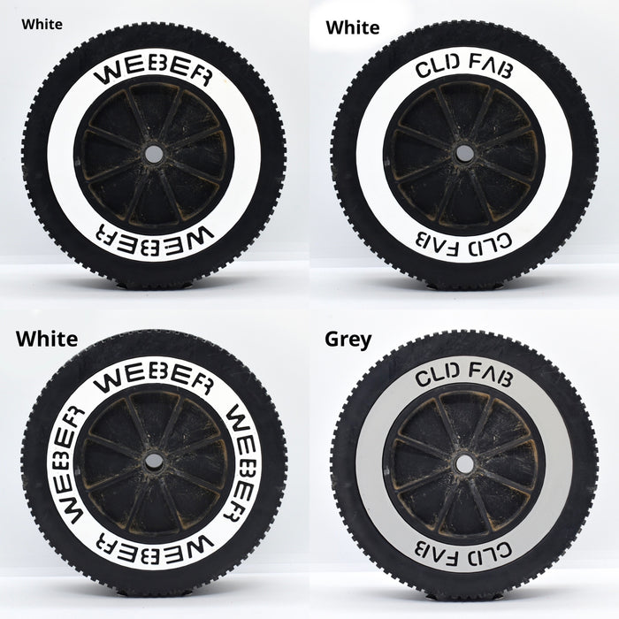 White and Grey custom weber wheel insert shown fitted in different styles.