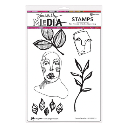 Dina Wakley Media Cling Stamps 6"X9" Phone Doodles