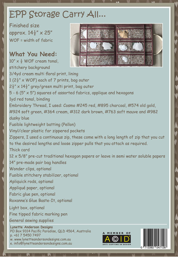 EPP Storage Carry All by Lynette Anderson Pattern Back