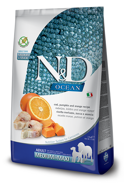 Farmina N&D Ocean Canine Cod, Pumpkin & Orange Adult Medium & Maxi Dry Dog Food