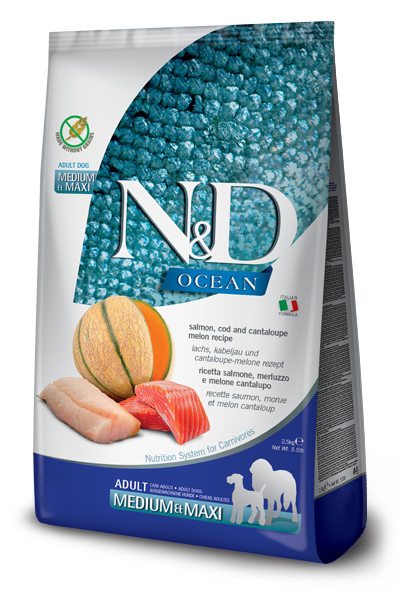 Farmina N&D Ocean Canine Salmon, Cod & Cantaloupe Melon Adult Medium & Maxi Dy Dog Food