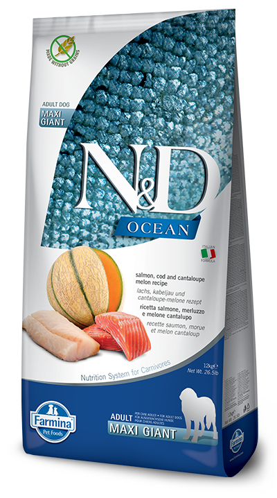 Farmina N&D Ocean Salmon, Cod & Cantaloupe Melon Adult Maxi Giant Dry Dog Food