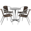 Flash Furniture 23.5" Round Aluminum Indoor-Outdoor Table With 4 Rattan Chairs