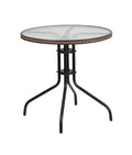 Flash Furniture 28'' Round Tempered Glass Metal Table with Dark Brown Rattan Edging