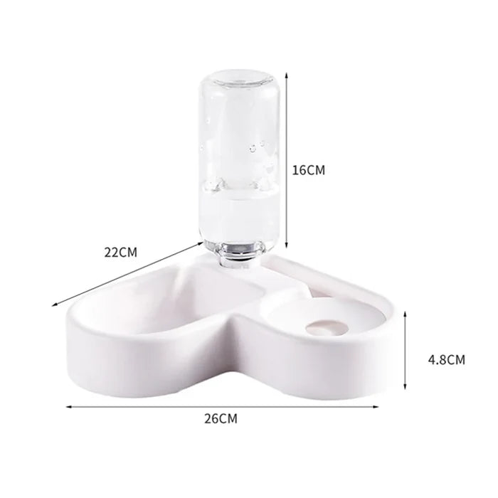 Gravity Water & Food Bowl with 26 cm by 22 cm base and 16 cm water bottle
