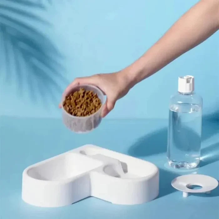 Gravity Water & Food Bowl with removable food bowl and gravity water bottle