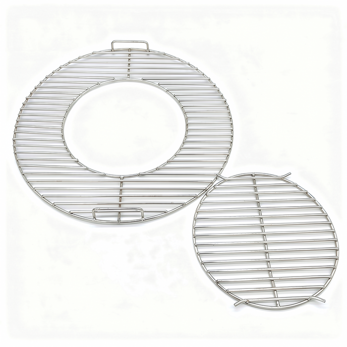 Heavy duty 57cm stainless steel Weber kettle grill grate with removable centre – Hunsaker Grill alternative Australia
