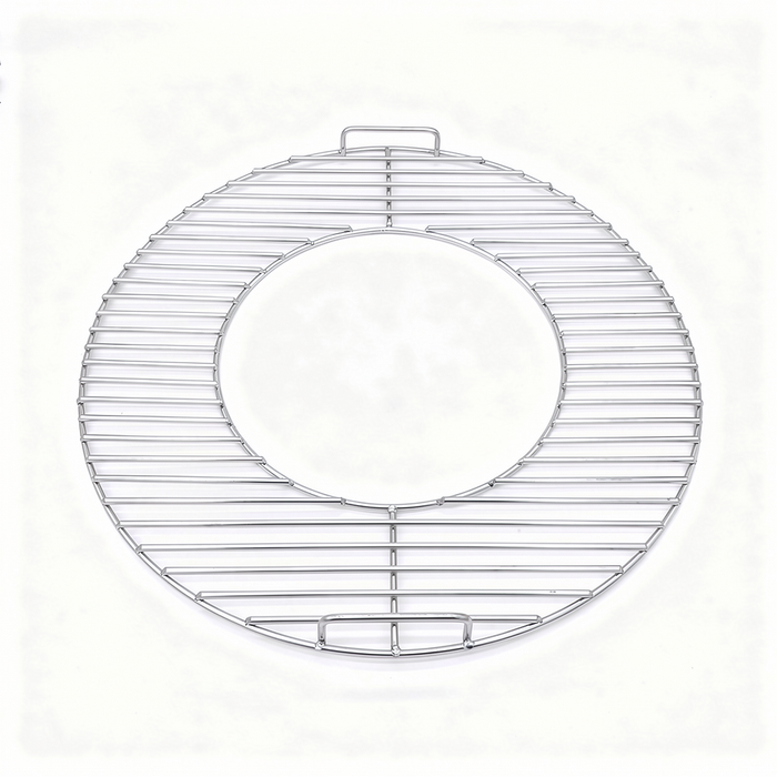Top view of stainless steel 57cm kettle grill grate with removable centre section – HexGrate alternative available in Australia