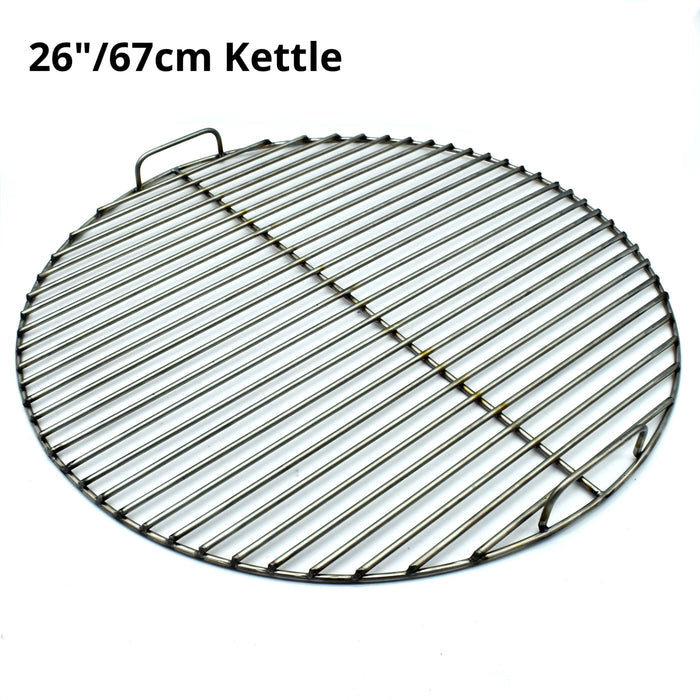 26" cooking Hunsaker Style Grill grate with a white background and angled view