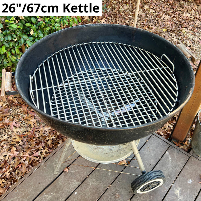 67cm grill grate fitted to a black weber kettle decking background