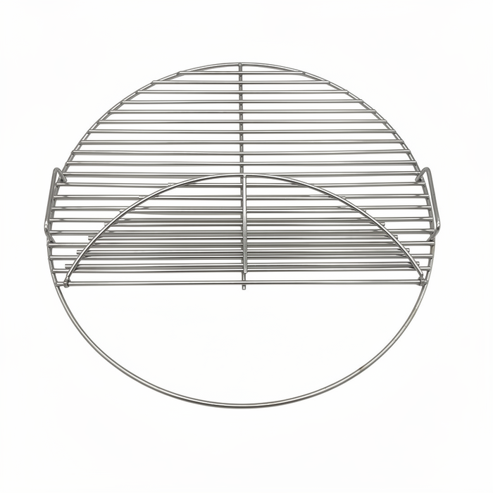 CLD Fabrication 6mm 304-grade stainless steel BBQ grill grate for 57cm Weber kettle – top view hinge open