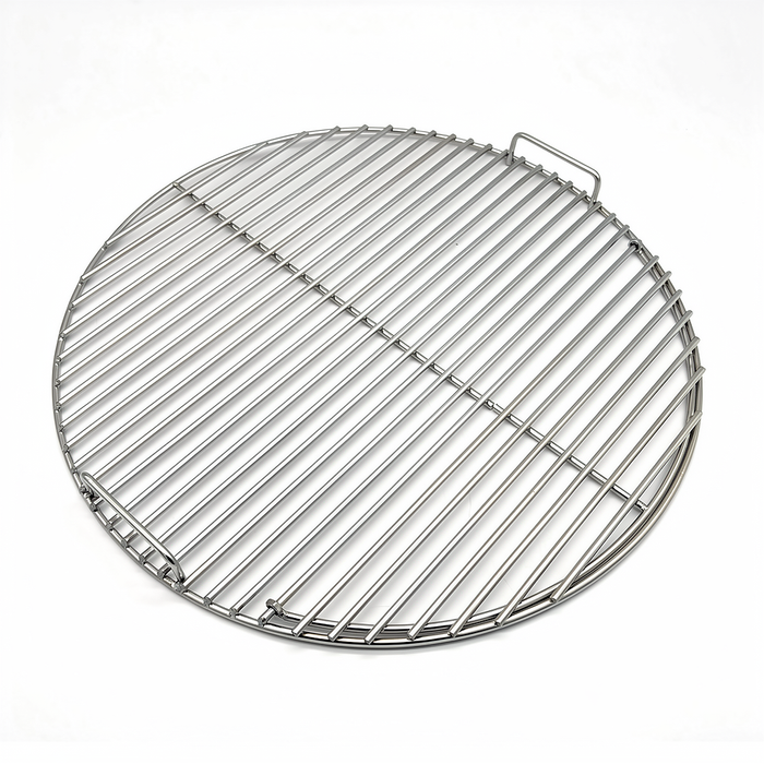 Close-up of hand-welded stainless steel rod construction on 57cm kettle grill grate – HexGrate alternative