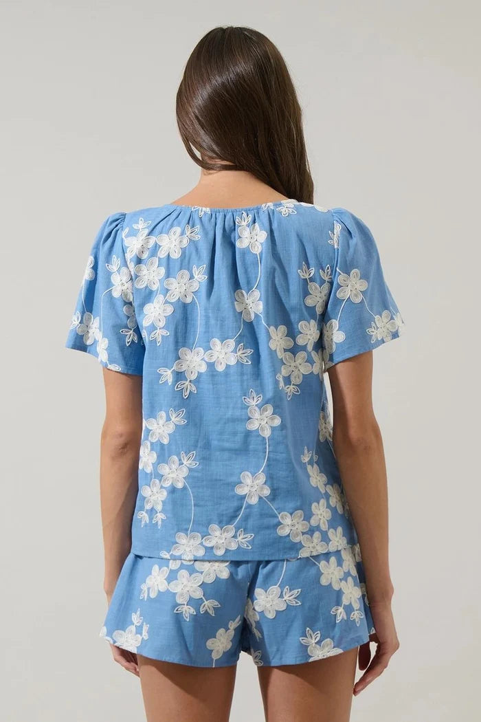 Keren Embroidered Split Neck Top
