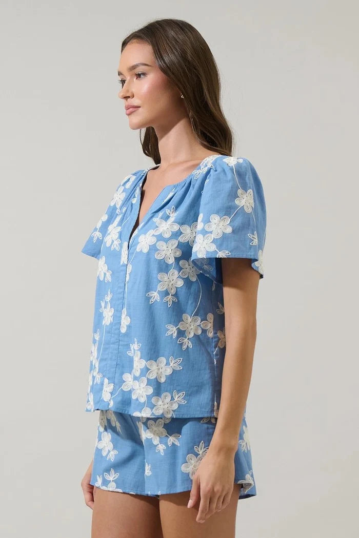 Keren Embroidered Split Neck Top