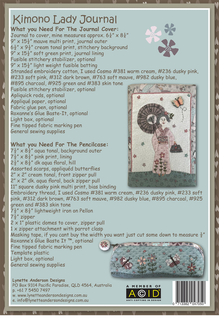 Kimono Lady Journal and Pencil Case pattern back