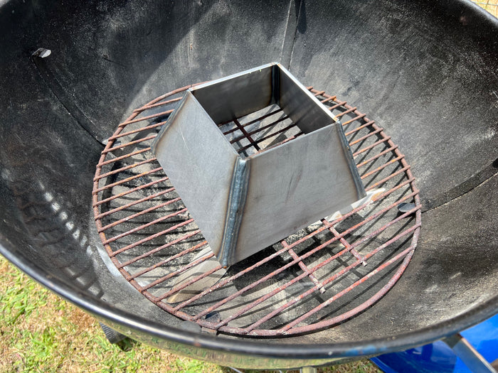 CLD Fabrication Krispy Kone – Kettle Kone vortex accessory installed in blue Weber kettle