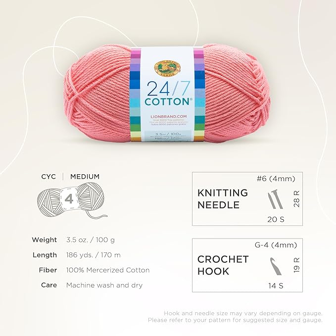 Lion Brand Yarn, 24/7 Cotton Yarn.