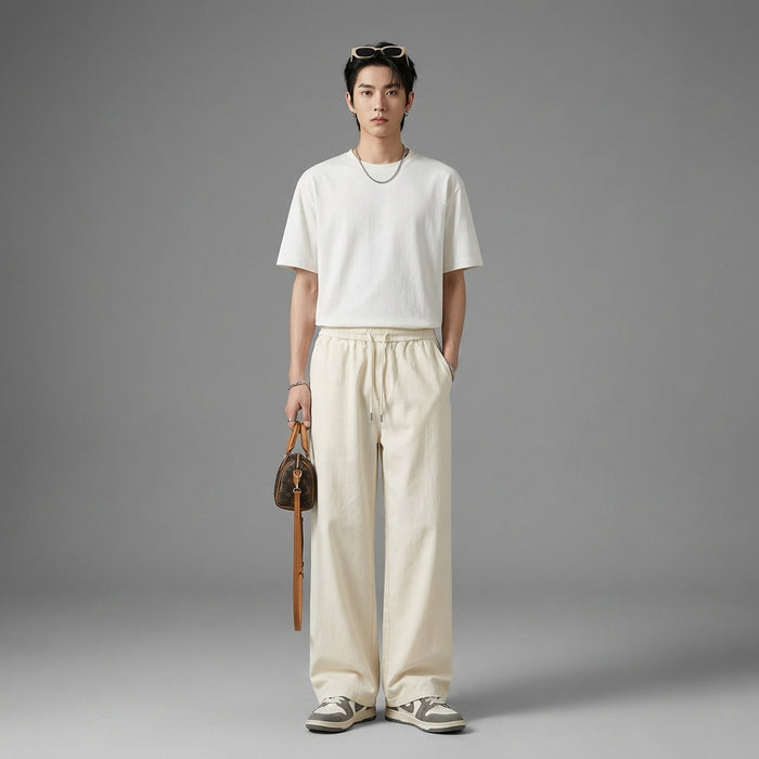 Pantalon cargo ample en coton pur, style streetwear unisexe. Idéal pour un look K-fashion décontracté. - Taille S