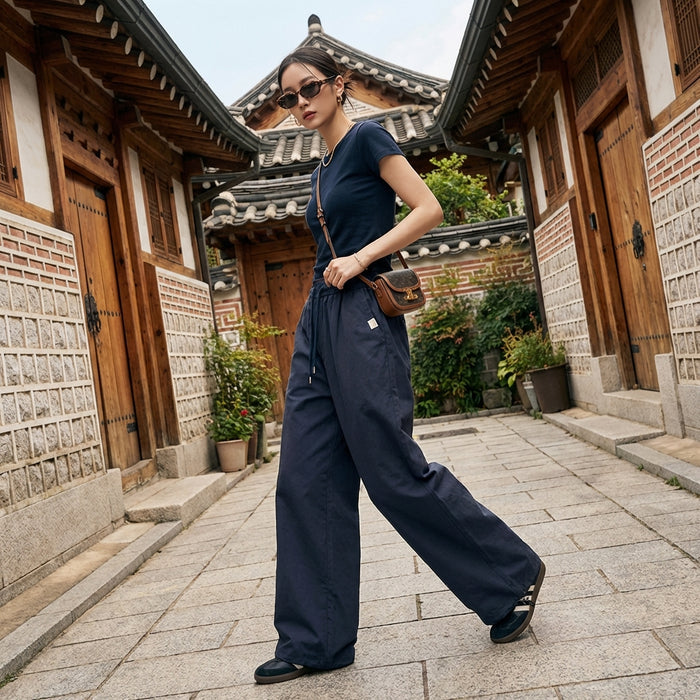 Pantalon cargo ample en coton pur, style streetwear unisexe. Idéal pour un look K-fashion décontracté.