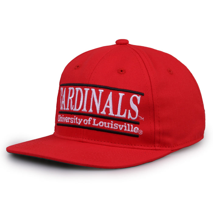 Louisville Retro Bar snapback hat in red, angled view
