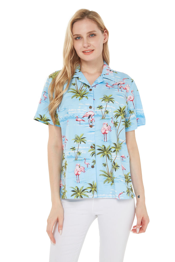 Made in Hawaii Mother Daughter Lihue Set in Flamingo All Over Blue