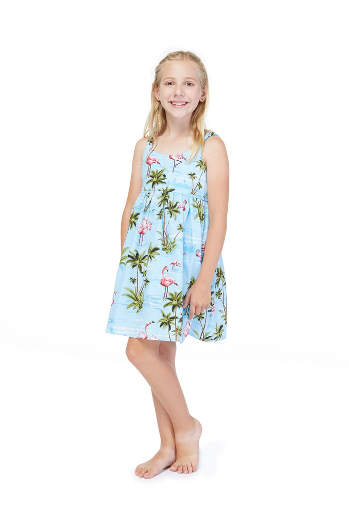 Made in Hawaii Sibling Aloha Set in Pink Flamingos in Blue