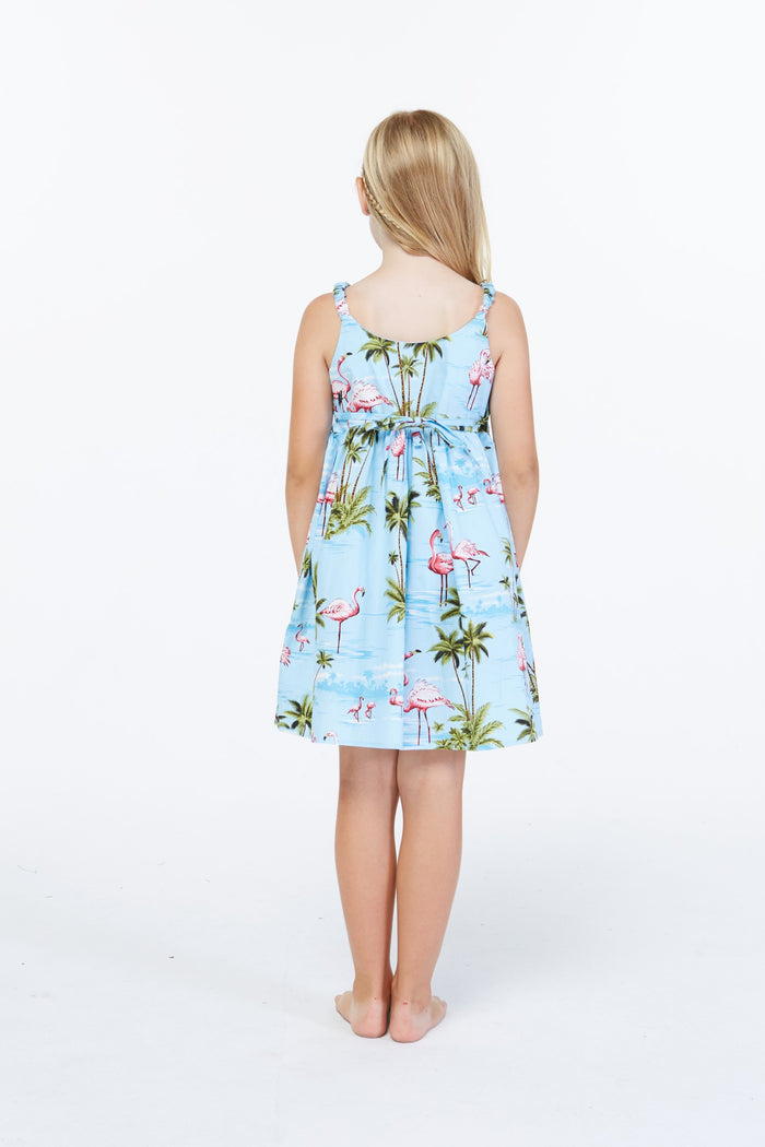 Made in Hawaii Sibling Aloha Set in Pink Flamingos in Blue