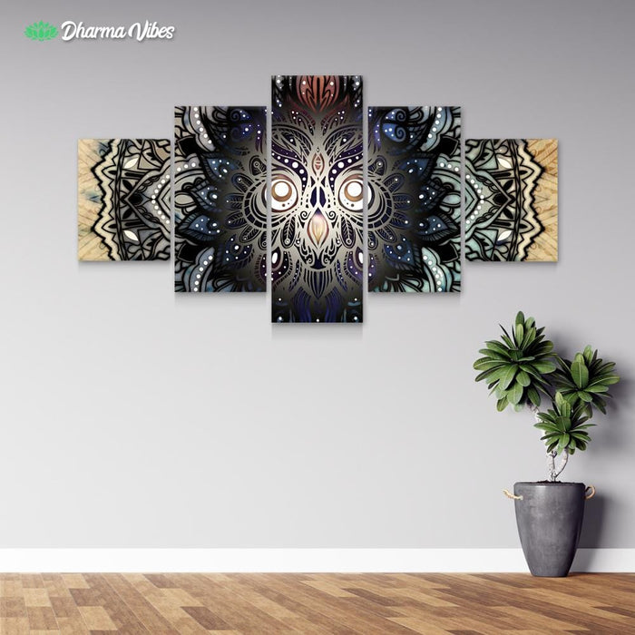 Mandala Nocturnal Owl by McAshe 5-Piece Canvas